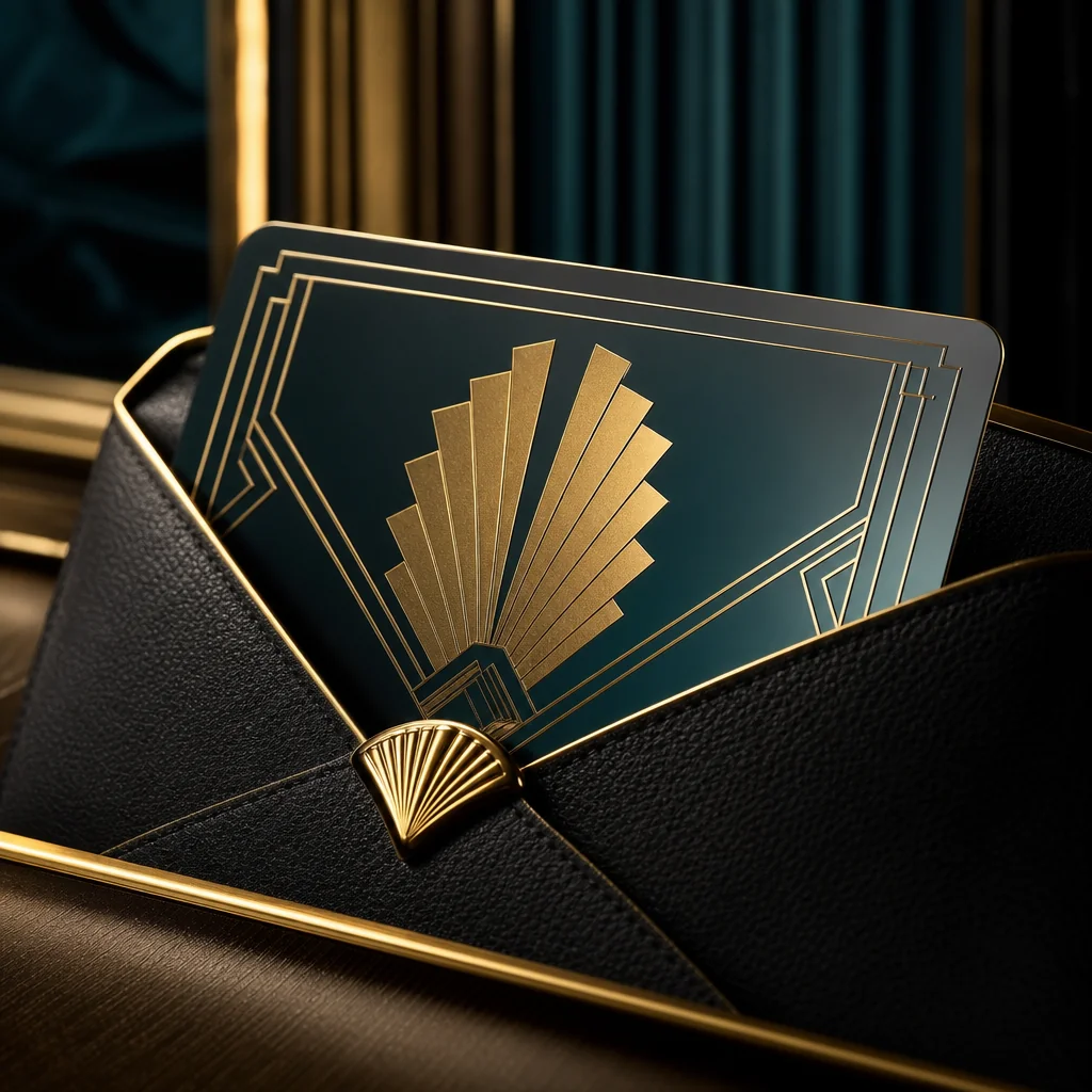 Metallic gold VIP card with deco engraving